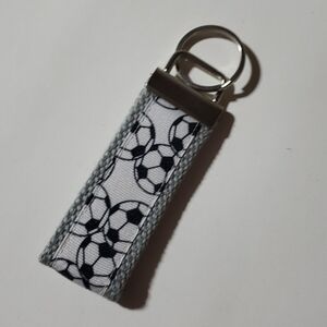 Grey Black White Soccer Print handmade Mini Key Fob, women's Keychain key holder